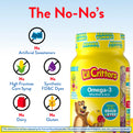 Omega-3 gummies free from artificial sweeteners, high fructose corn syrup, synthetic FD&C dyes, dairy, and gluten.