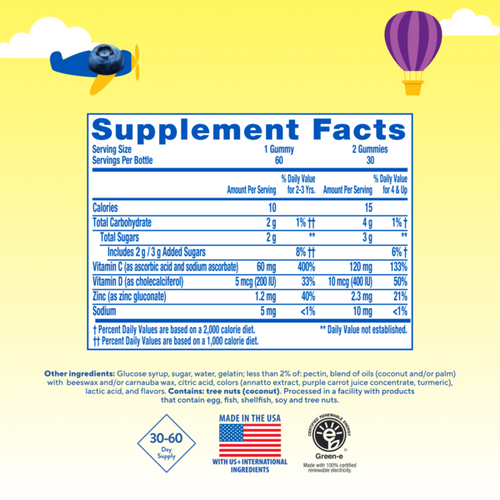 Immune C Plus Zinc and Vitamin D Gummy Bear, 60 Gummies