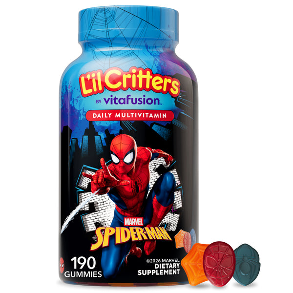 L'il Critters Marvel Spider-Man Daily Multivitamin, 190 gummies, dietary supplement bottle.