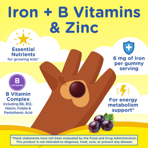 Iron + B Vitamins & Zinc Gummy Bear, 60 Vegan Gummies