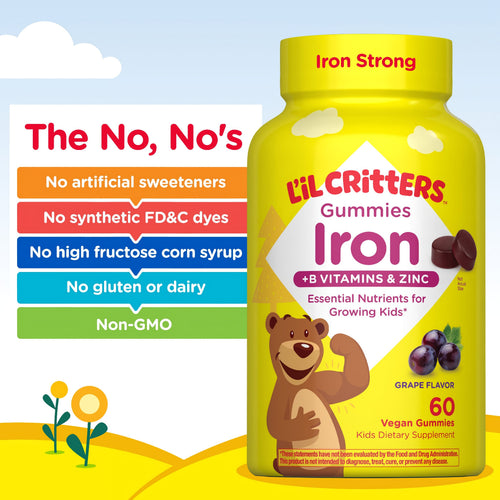 Iron + B Vitamins & Zinc Gummy Bear, 60 Vegan Gummies