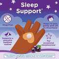 Product highlights graphic stating drug-free support for bedtime, helps little ones sleep, for occasional sleeplessness*.