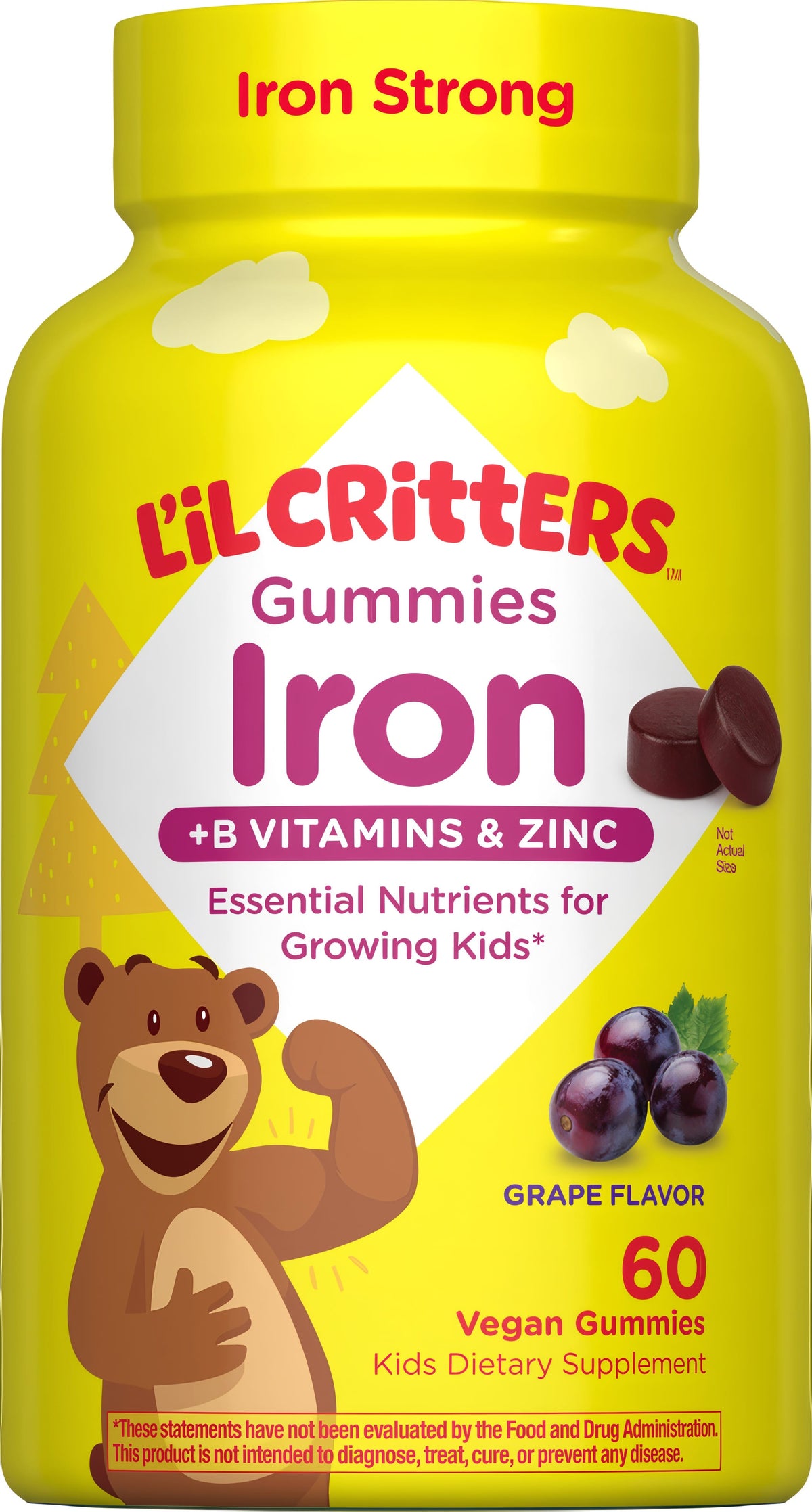 Iron + B Vitamins & Zinc Gummy Bear, 60 Vegan Gummies